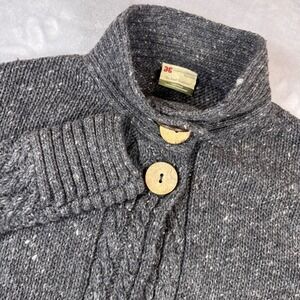 Carraig Donn Womens L Irish Wool Cardigan Charcoal Grey Cable Knit Mock Neck